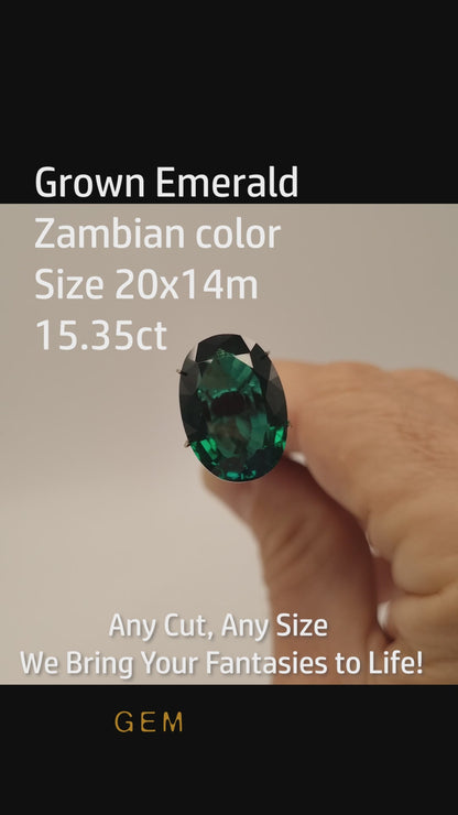 Cut stone - Emerald Zambian hydrothermal lab grown, facet Oval 20x14mm 15.35ct