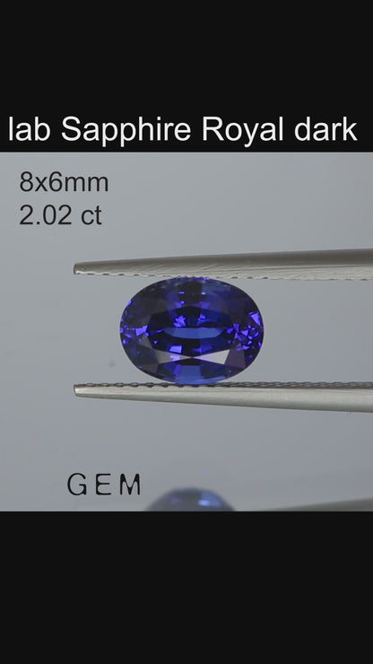 Cut stone - Sapphire Royal Blue Czochralski (Pulled) lab grown, facet Oval 8x6mm 1.84-2.02ct