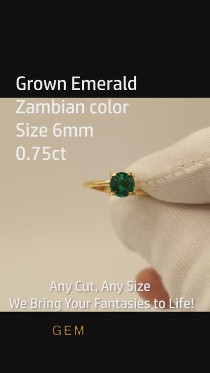 Cut stone - Emerald Zambian hydrothermal lab grown, facet Round 6mm 0.70-0.75ct