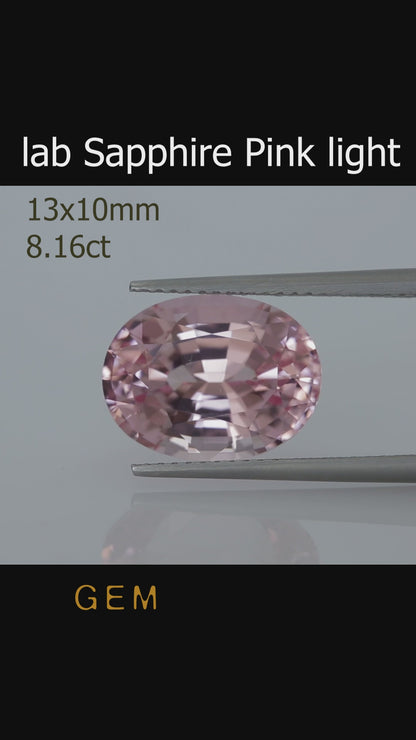 Cut stone - Sapphire Pink light Czochralski (Pulled) lab grown, facet Oval 13x10mm 8.16ct