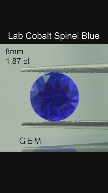 Cut stone - Cobalt Spinel Blue Czochralski (Pulled) lab grown, facet Round 8mm 1.87ct