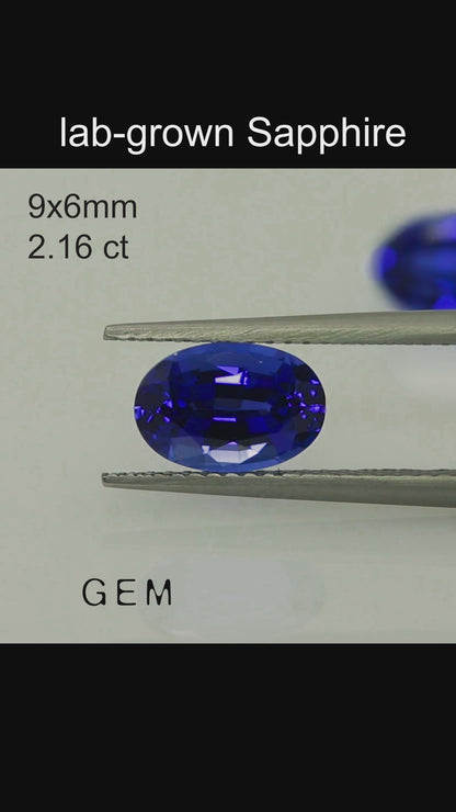 Cut stone - Sapphire Royal Blue Czochralski (Pulled) lab grown, facet Oval 9x6mm 2.16ct